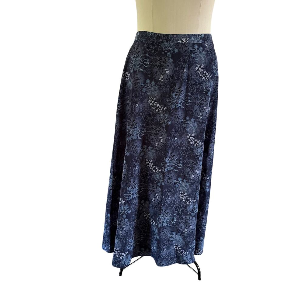 Vtg Y2K 2000s Blue Dark Floral Maxi Skirt Fairy Grunge Whimsical Fairycore Sz 12